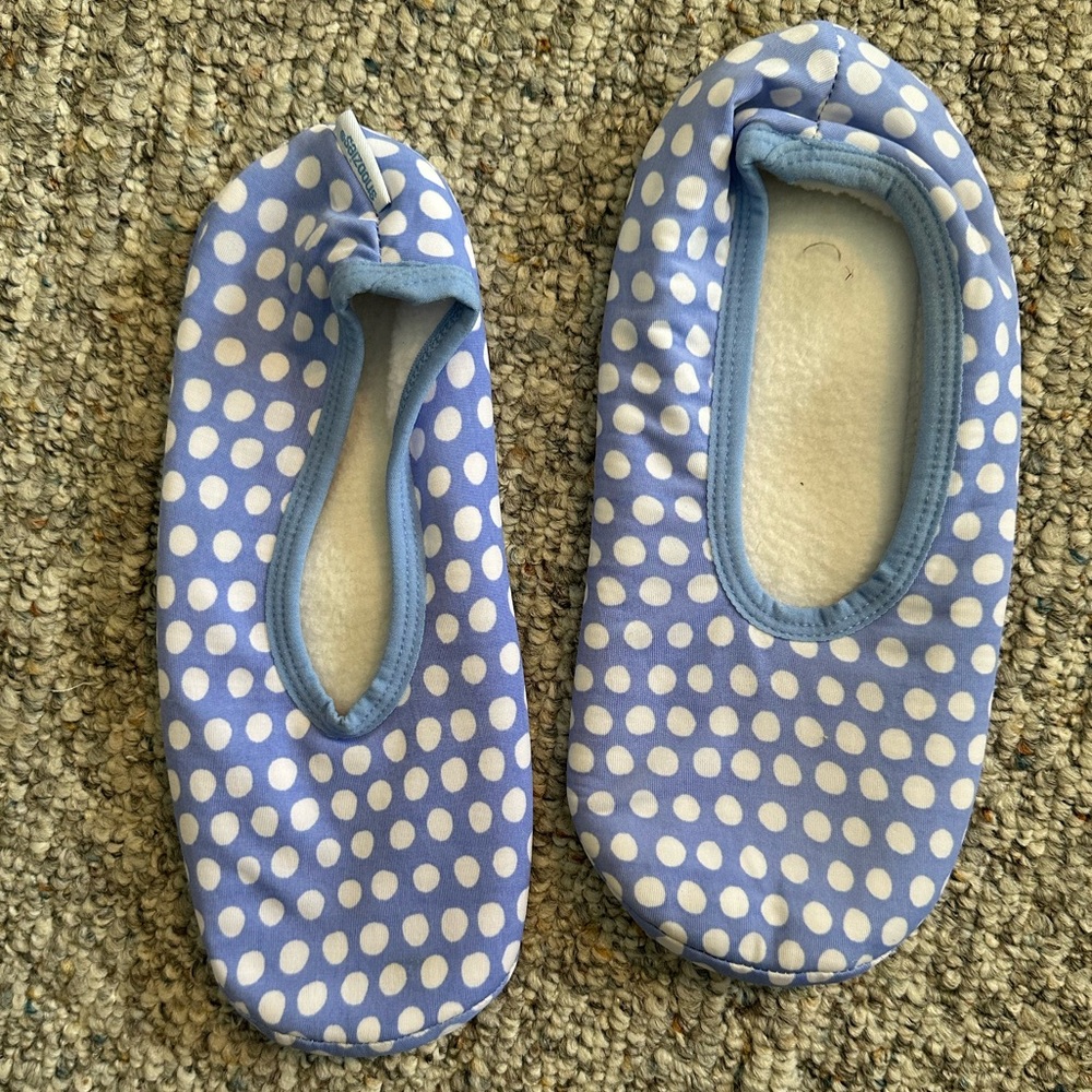 Soles Blue Polka Dot Slippers with Non-Slip Soles – Approx. Size 10